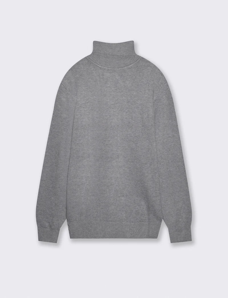 Maglia Collo Alto Filato Premium Rasato - Grigio mel.