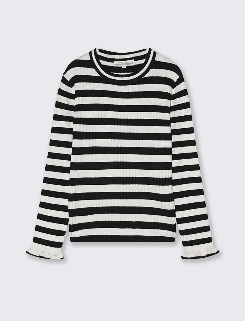 Maglioncino girocollo rigato leggero - Nero