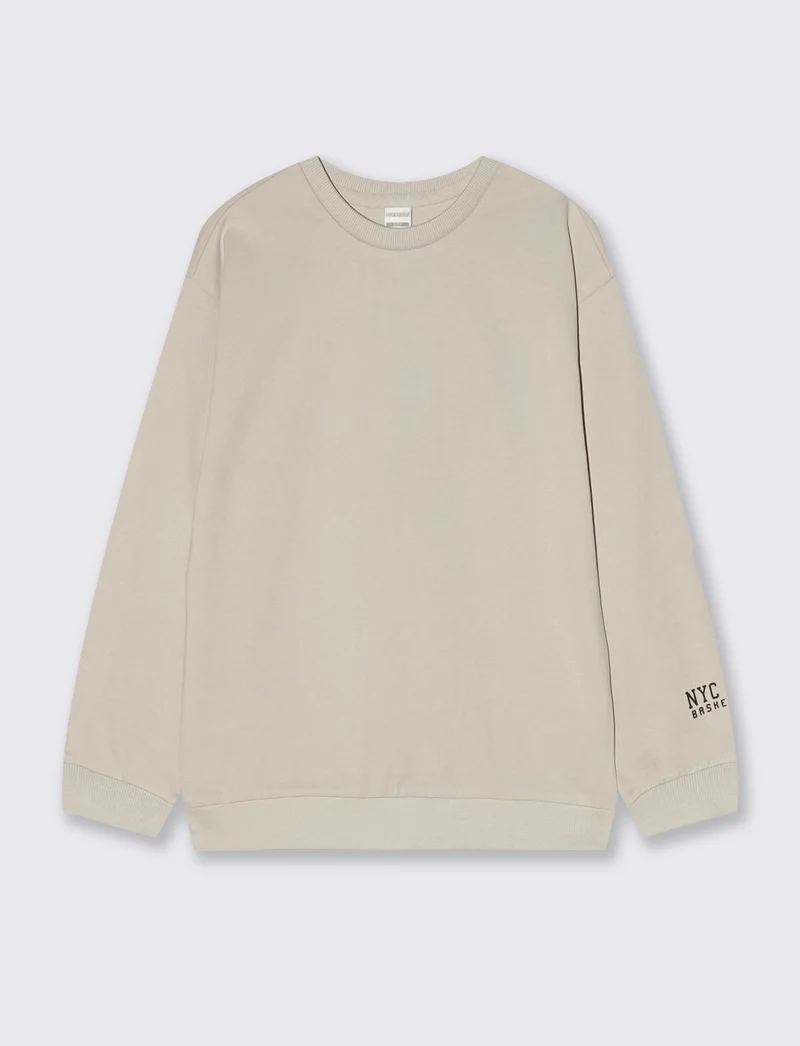 Felpa girocollo in cotone per il tempo libero - Beige