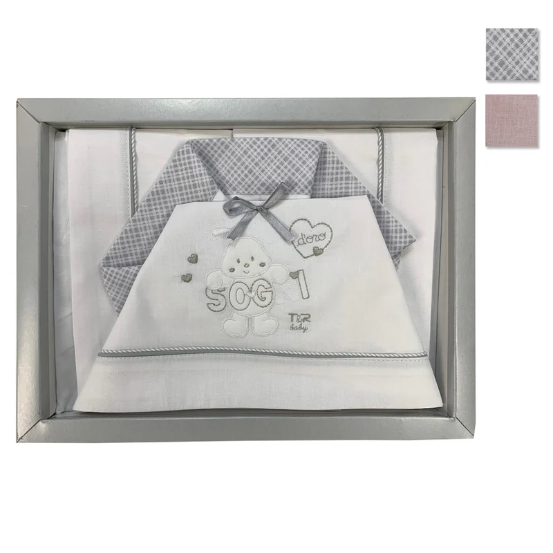 Coordinato lettino Piccole Emozioni neonato set 3 pezzi in cotone ricamato 1941