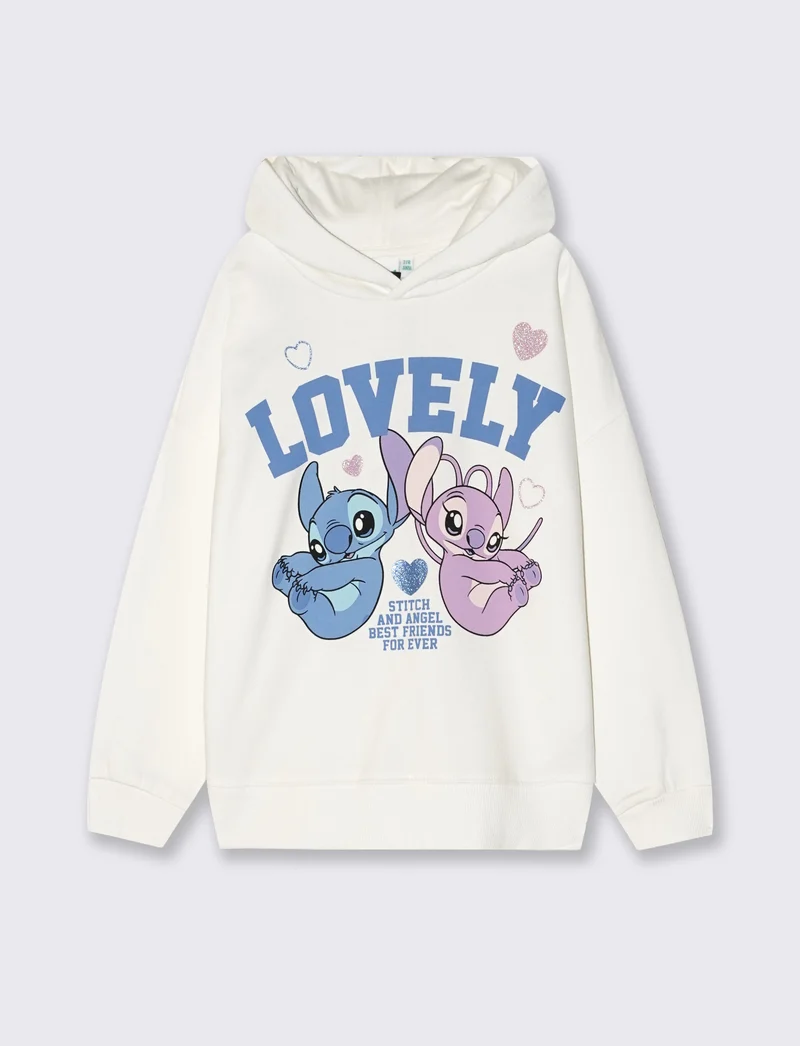 Felpa con cappuccio Stitch e Angel - Bianco