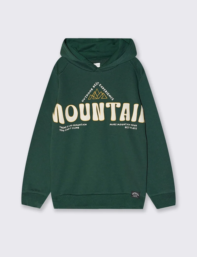 Felpa con cappuccio e maxi stampa stilosa - Verde abete