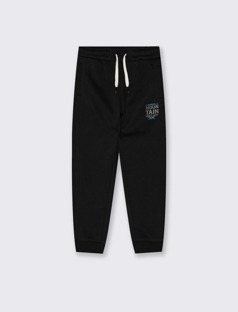 Jogger in felpa con stampa e tasche - Nero