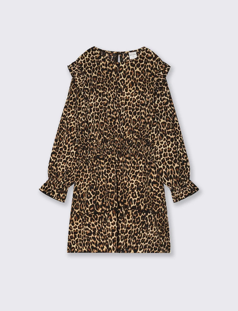 Abito vestito bambina in tessuto increspato - Leopardato
