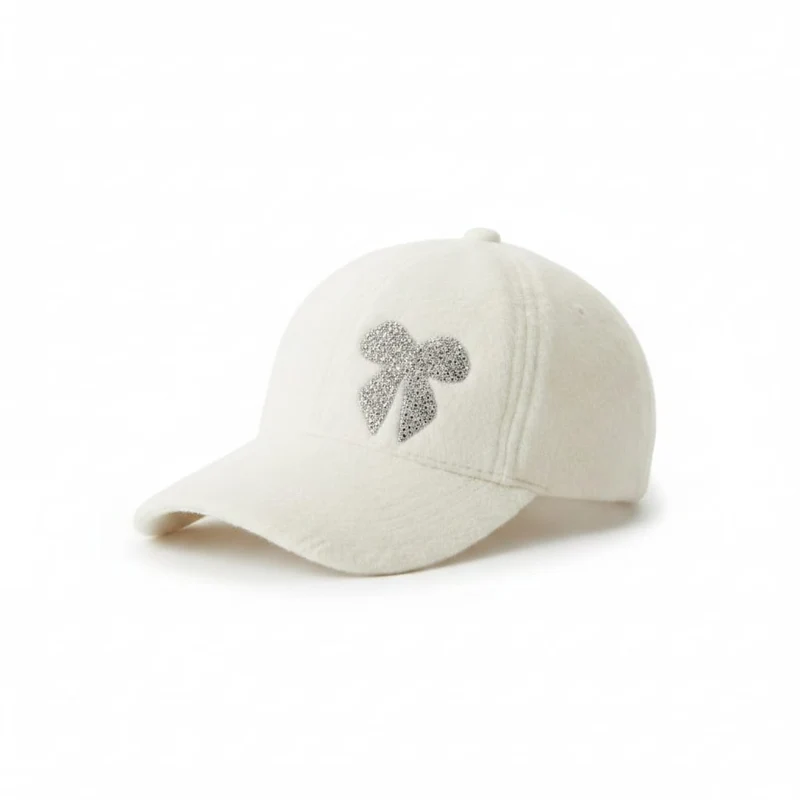Baseball con fiocco in strass e pelliccia - Bianco