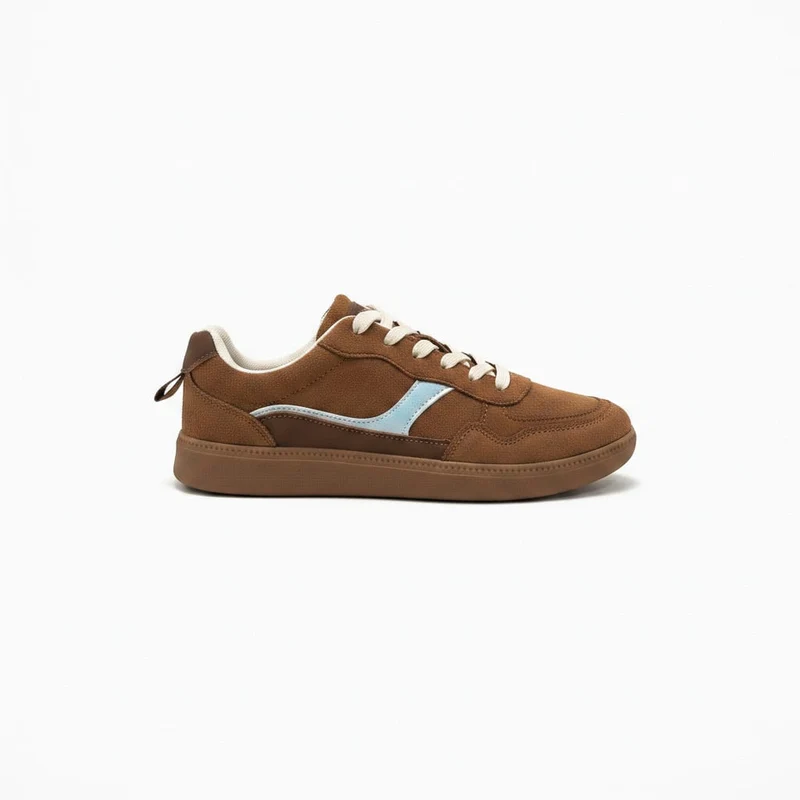 Sneakers in microfibra marrone con inserti - Marrone