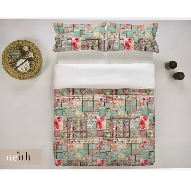 Copriletto matrimoniale stampato shabby cuori rose 2 piazze Neith primaverile