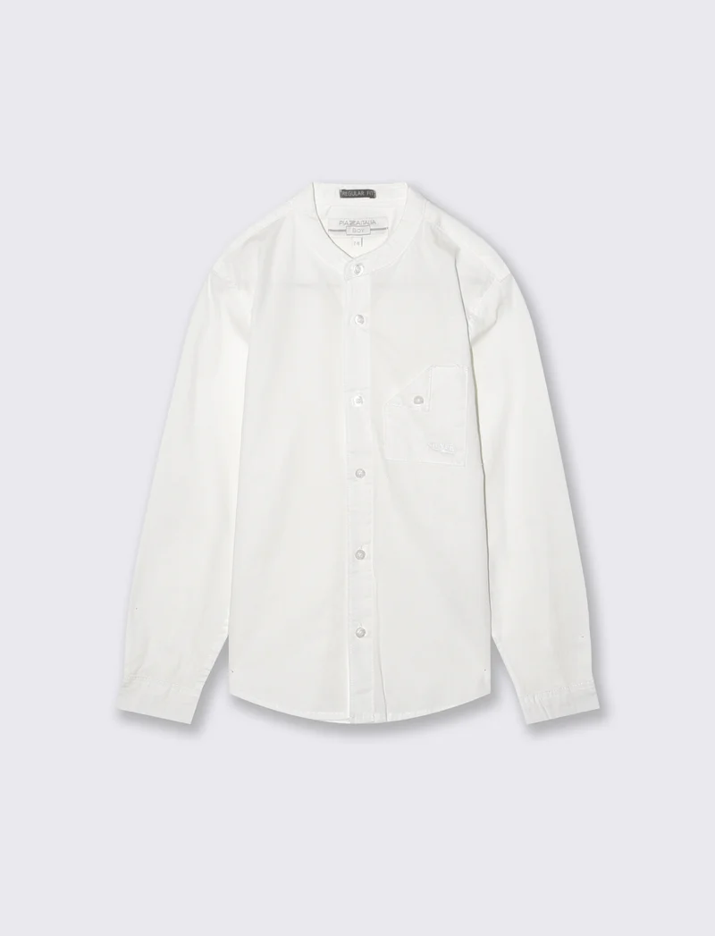 Camicia collo coreano maniche lunghe casual - Bianco latte