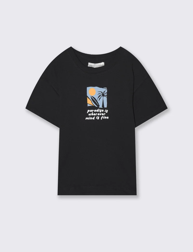 T-shirt Paradise mezza manica regular - Nero