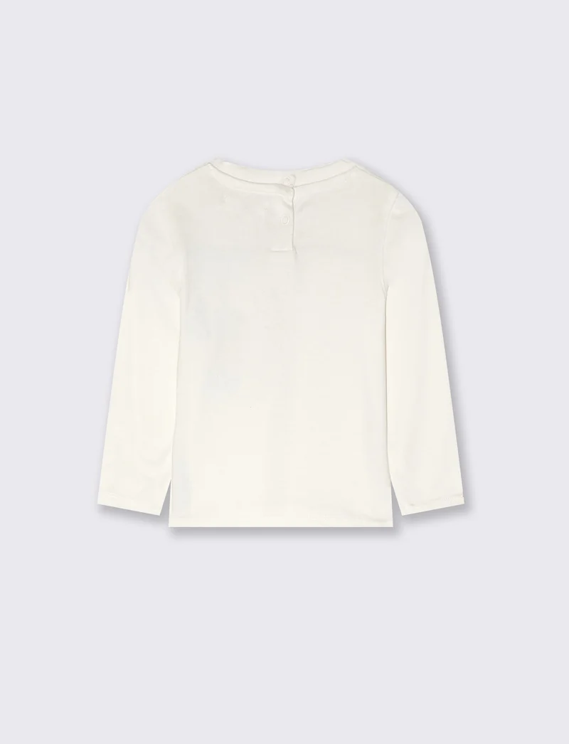 T-shirt girocollo con taschino e applicazione - Bianco latte
