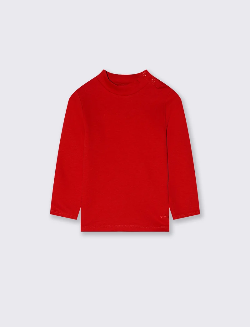 T-shirt interlock collo alto tinta unita - Rosso