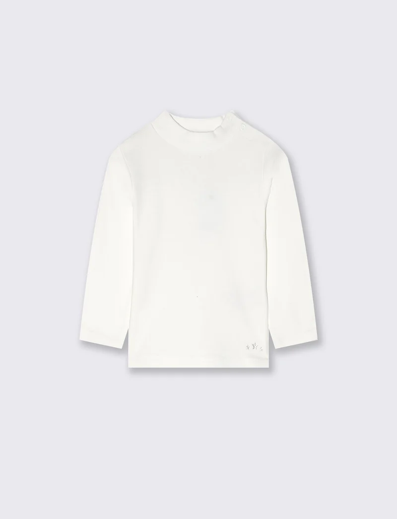 T-shirt interlock collo alto tinta unita - Bianco latte