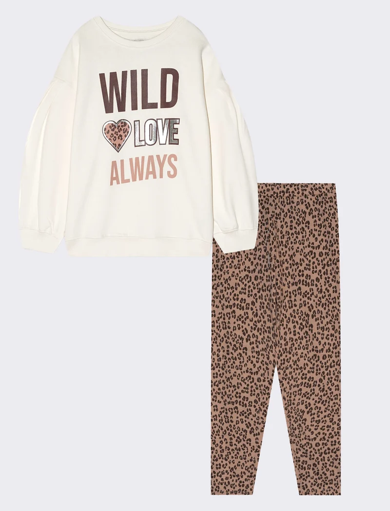 Completo felpa manica lunga e leggings - Bianco latte
