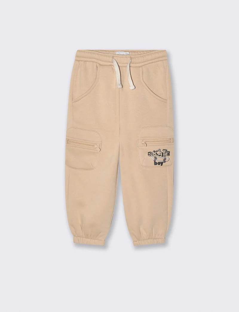 Jogger con tasche e coulisse in felpa - Beige
