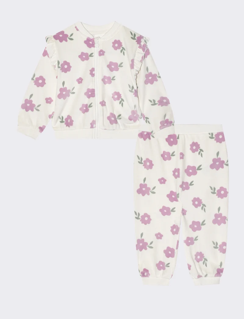 Tuta in ciniglia a fantasia per look casual - Bianco latte