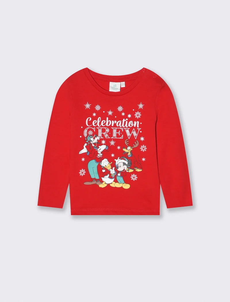 T shirt natalizia Topolino manica lunga - Rosso