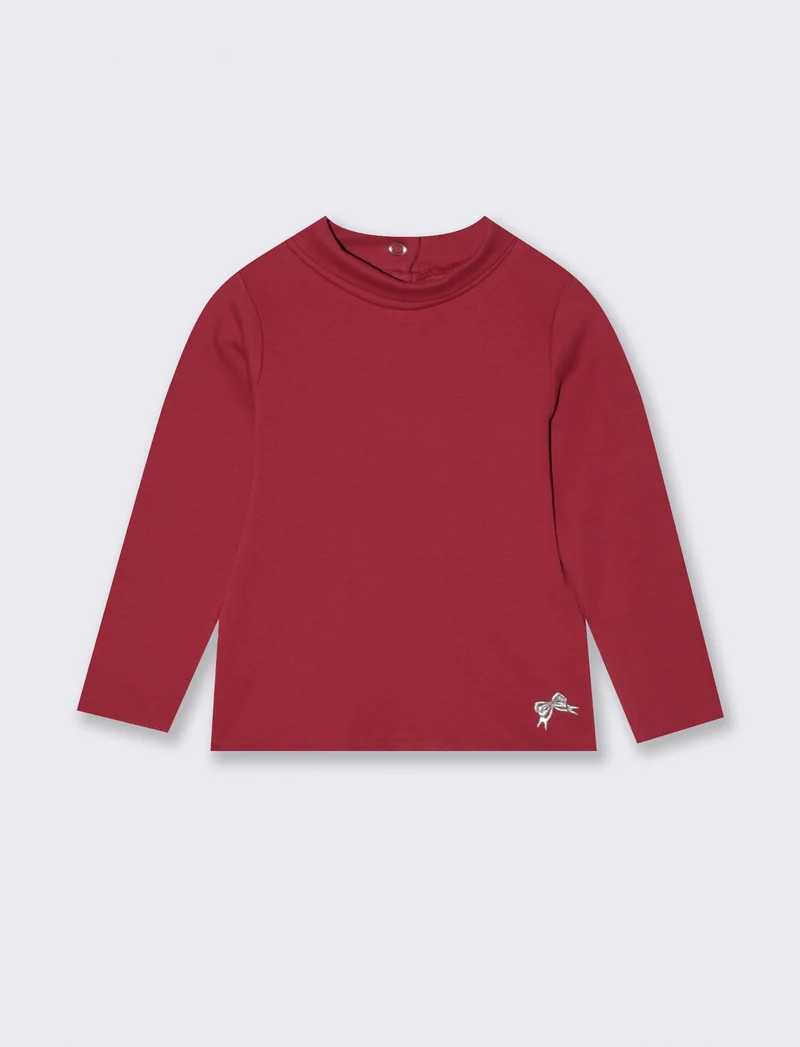 T-shirt basica collo alto manica lunga - Bordeaux