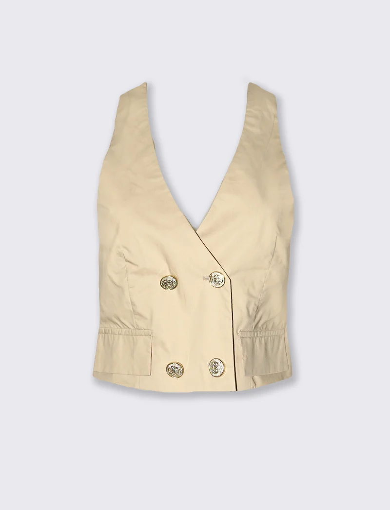 Top crop donna con tasche e bottoni - Beige corda