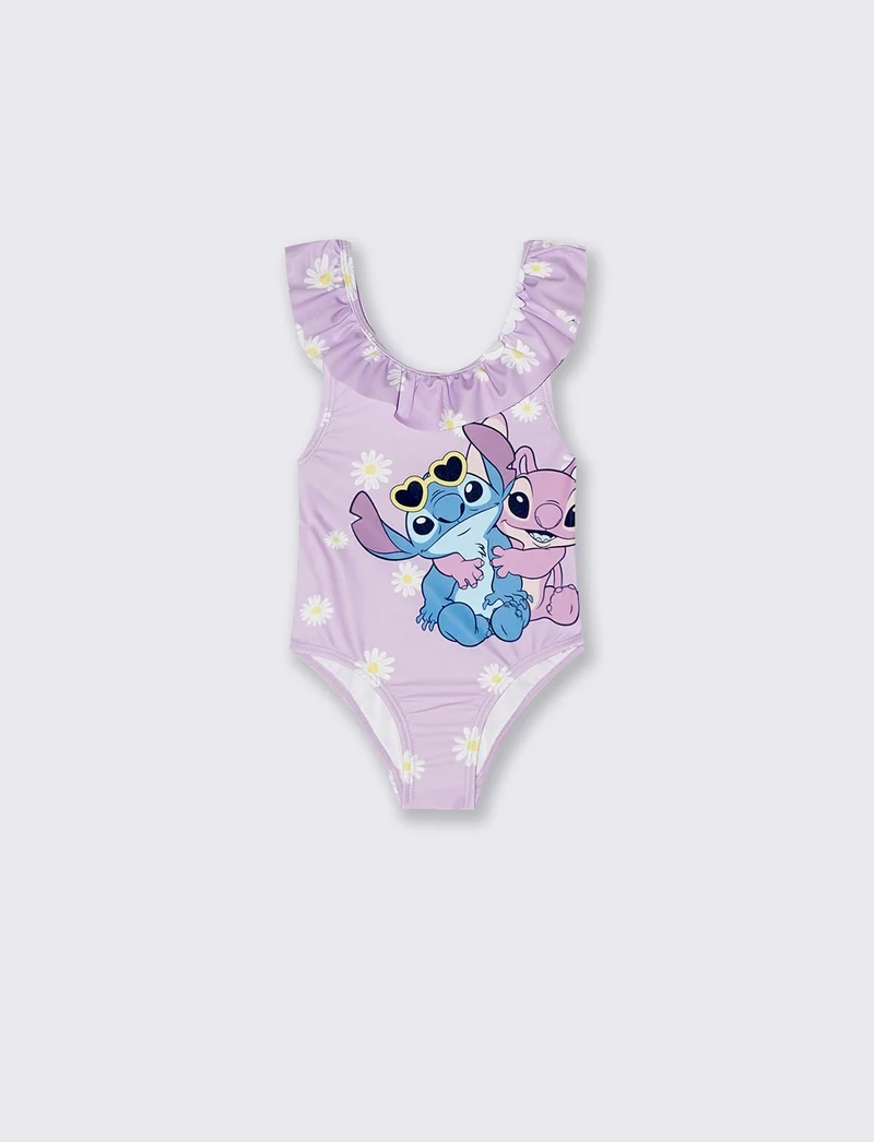 Costume intero Stitch con rouche e stampa - Viola