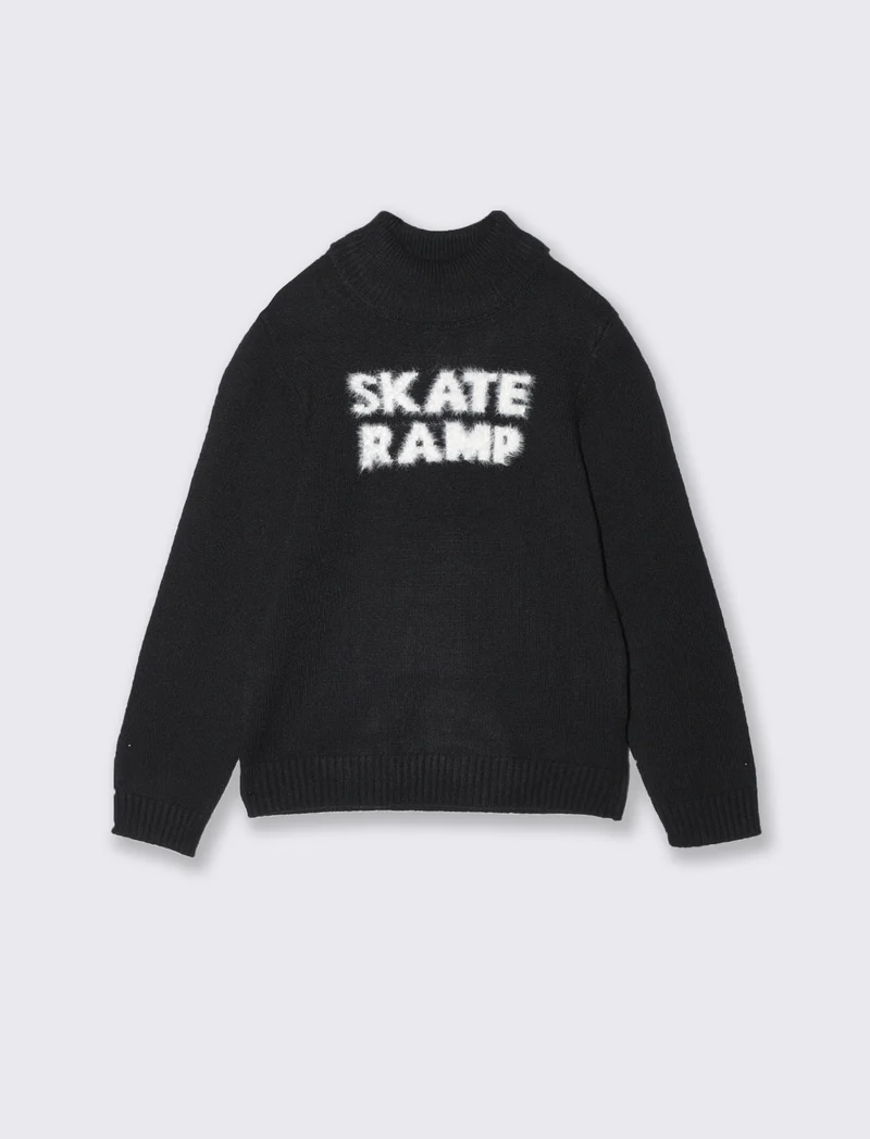 Maglia Collo Alto Misto Lana Jaquard - Nero