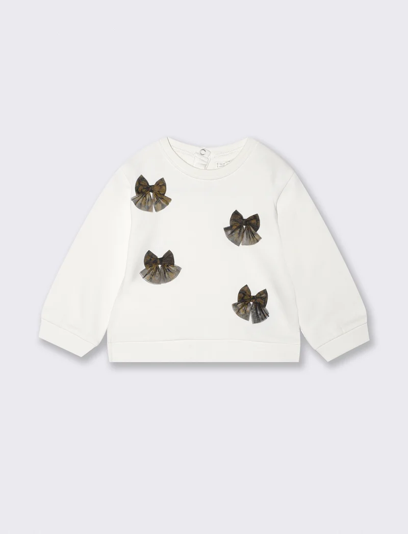 Felpa girocollo con fiocchi stampati - Bianco latte