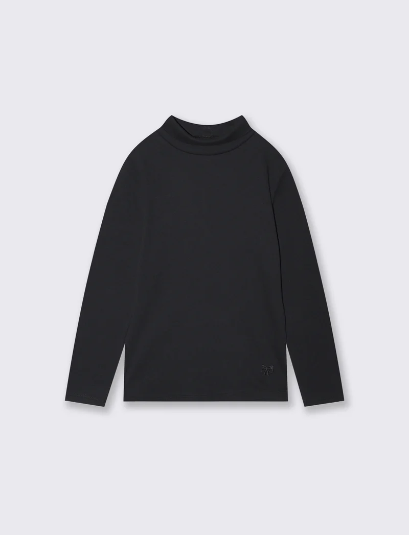 T-shirt collo alto manica lunga interlock - Nero