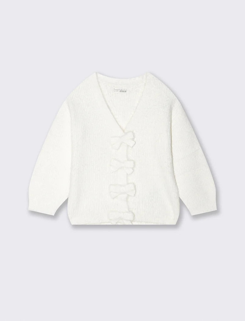 Cardigan morbido con bottoni brillanti - Bianco panna