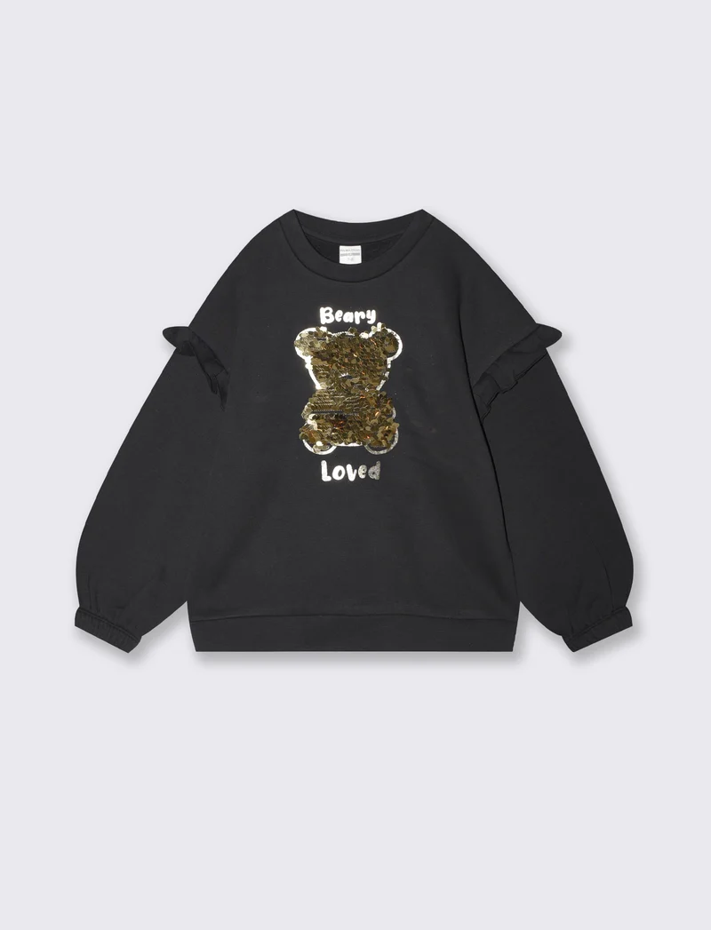 Felpa invernale con paillettes lucide - Nero