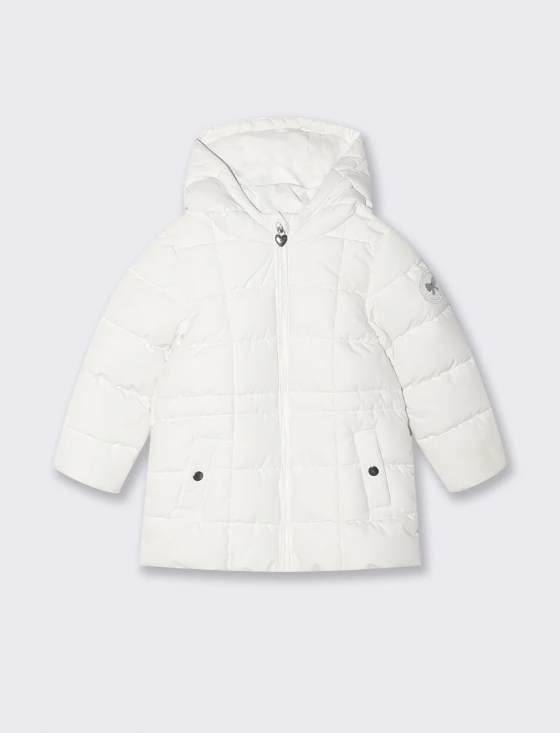 Giaccone lungo con cappuccio e patch - Bianco latte