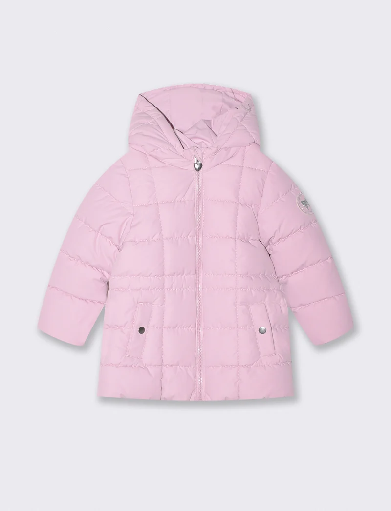 Giaccone lungo con cappuccio e patch - Rosa