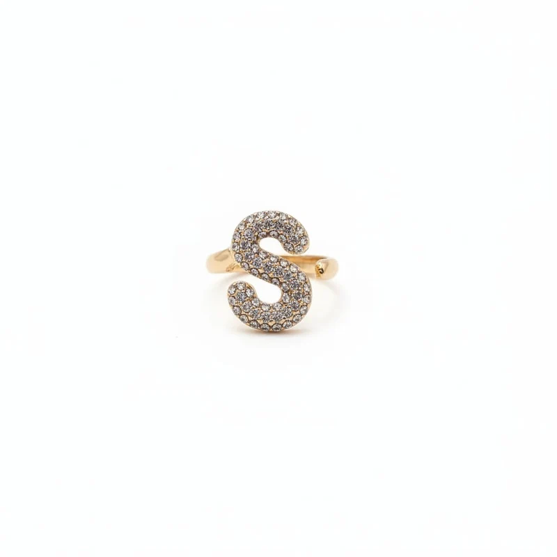 Anello lettera con strass regolabile - Var 7
