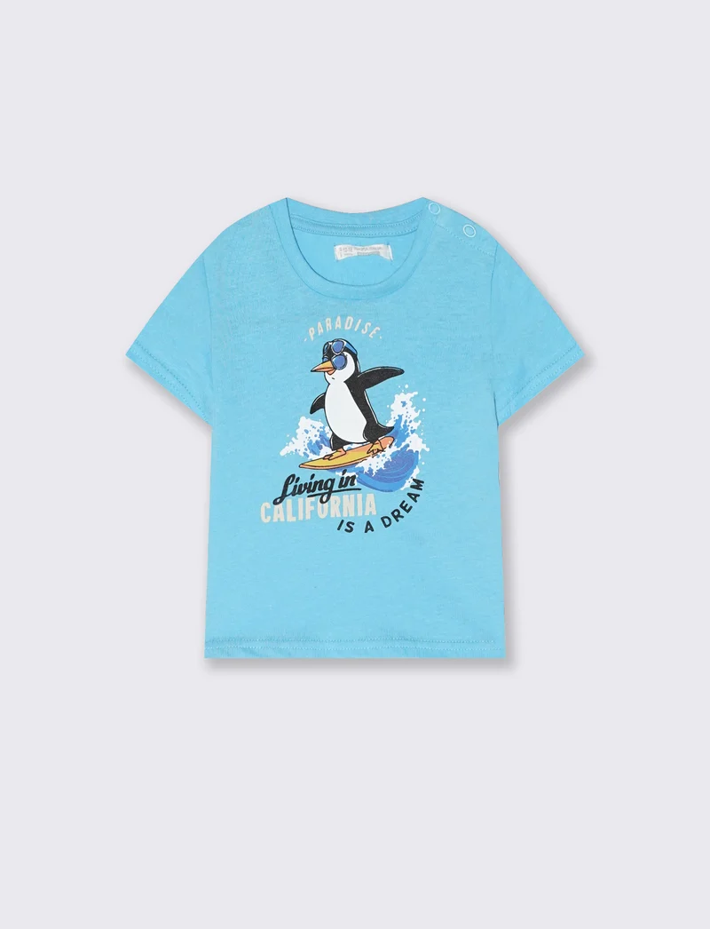 T shirt estiva girocollo manica corta - Azzurro