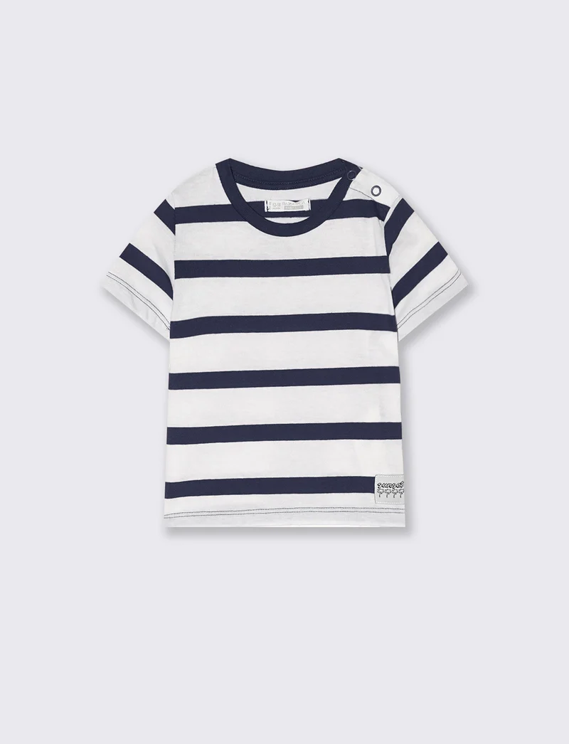 T shirt a righe girocollo manica corta - Blu