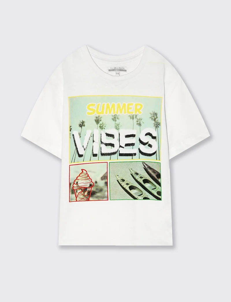 T-shirt in jersey con stampa fotografica - Bianco