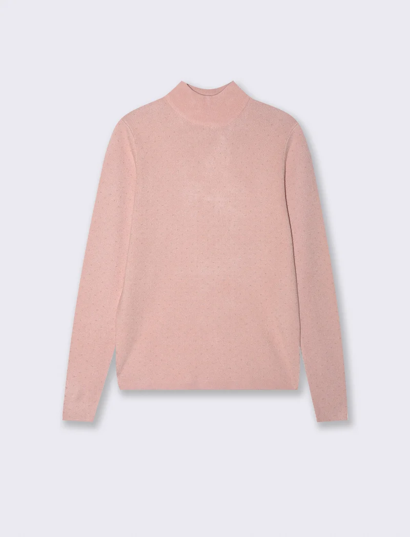 Maglia manica lunga mezzo collo - Rosa polvere