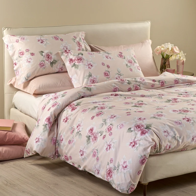 Copripiumino con federe rosa juliet Bouquet in Cotone Pettinato