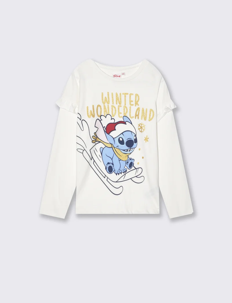 T-shirt Disney Stitch manica lunga natalizia - Bianco