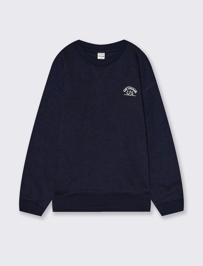 Felpa girocollo minimal con stampa e spacchetti - Blu