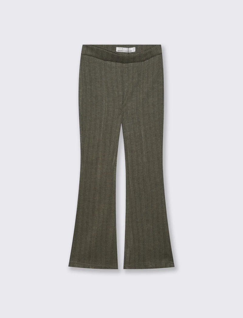 Pantaloni flare in tessuto spigato elastico - Verde