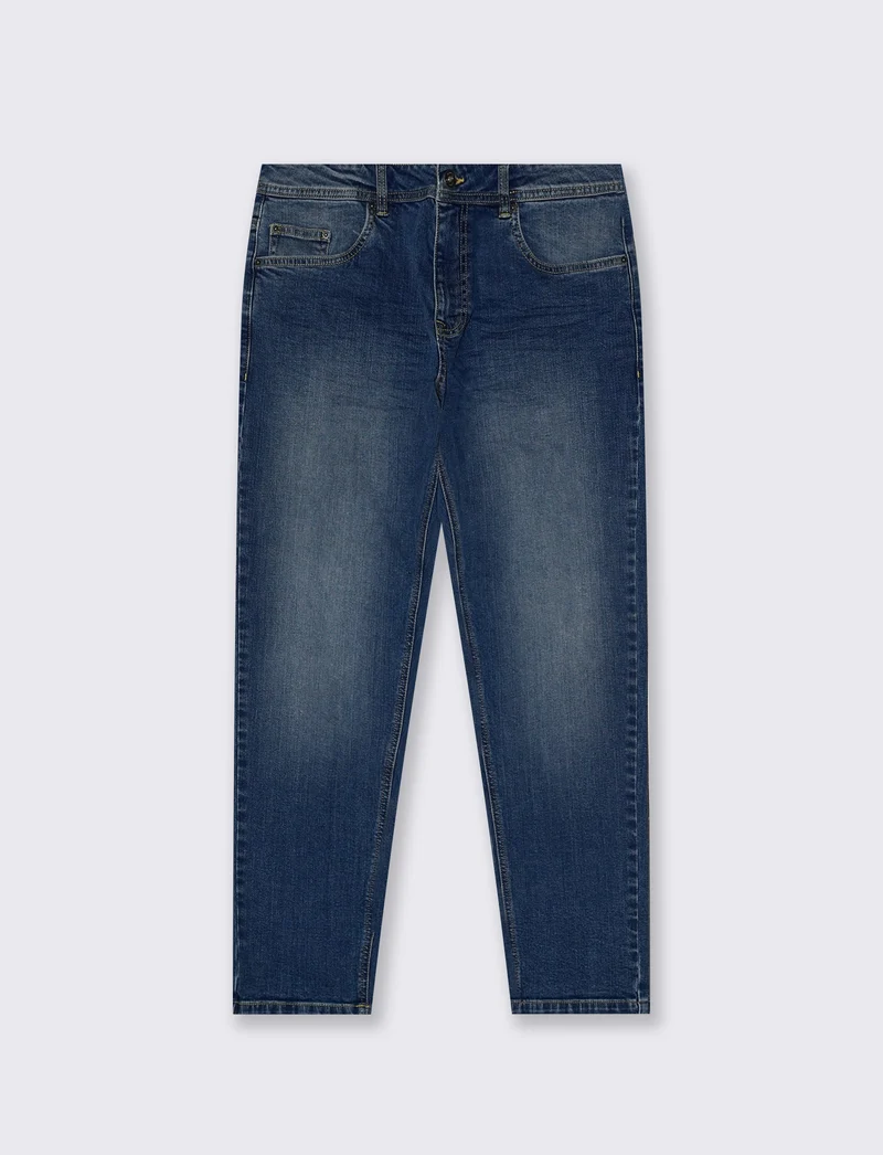 Jeans slim tapered fit blu medio effetto slavato - Denim