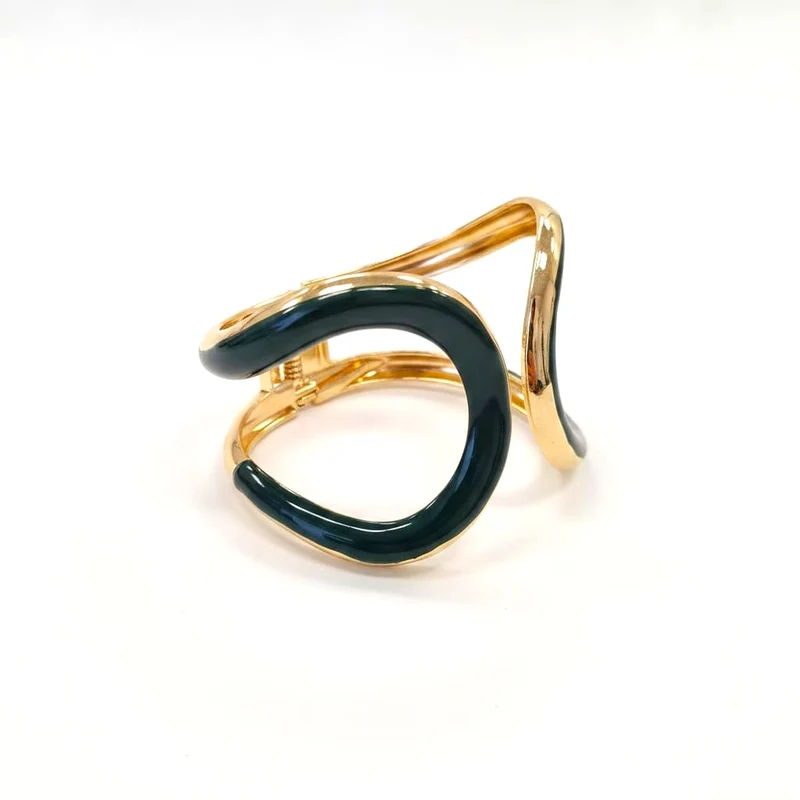 Bracciale rigido con dettaglio smaltato - Verde scuro