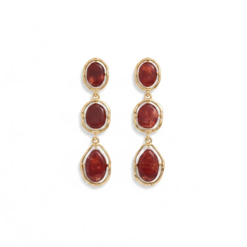 Orecchini pendenti con 3 pietre - Rosso