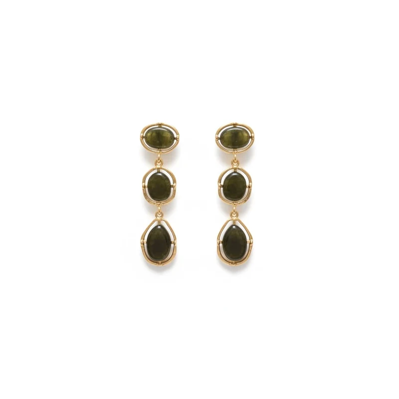 Orecchini pendenti con 3 pietre - Verde