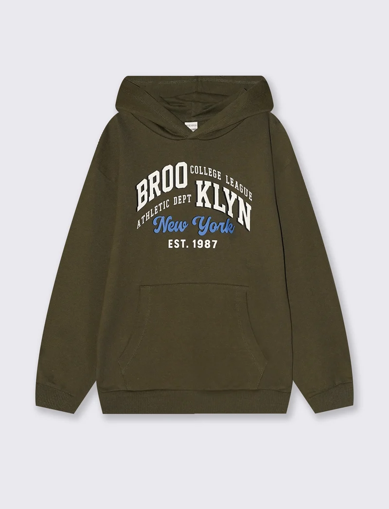 Felpa con cappuccio e stampa originale - Verde militare