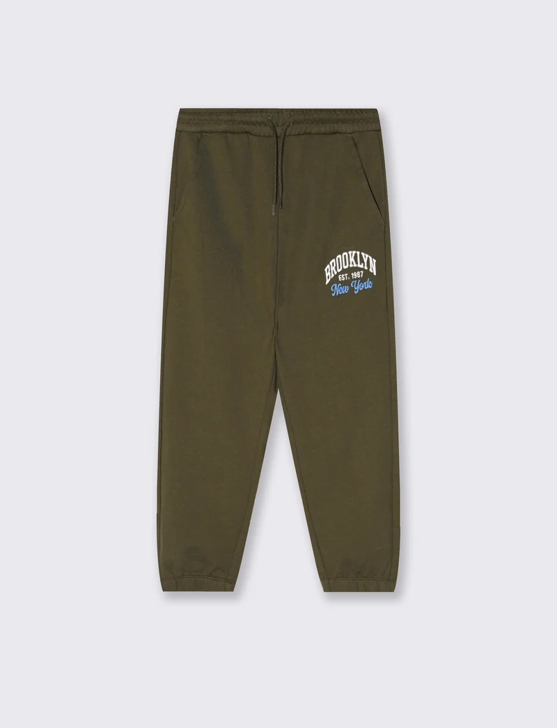 Jogger in felpa con stampa college - Verde militare
