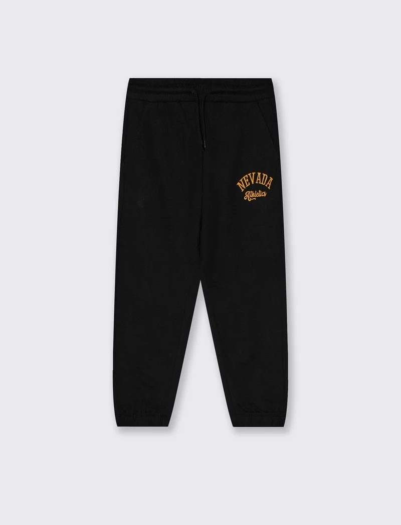 Jogger in felpa con stampa college - Nero