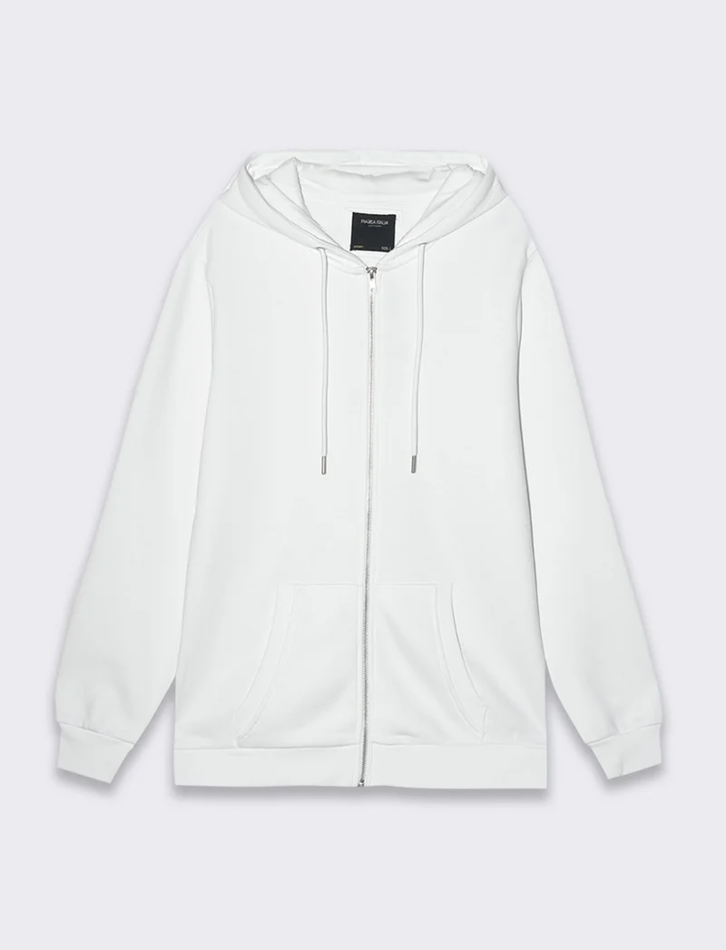 Felpa basic con cappuccio e cerniera da uomo - Bianco