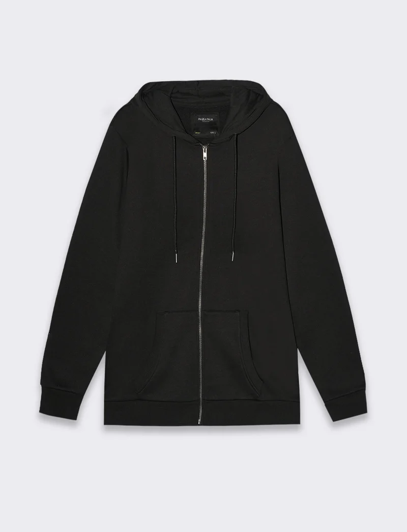 Felpa basic con cappuccio e cerniera da uomo - Nero