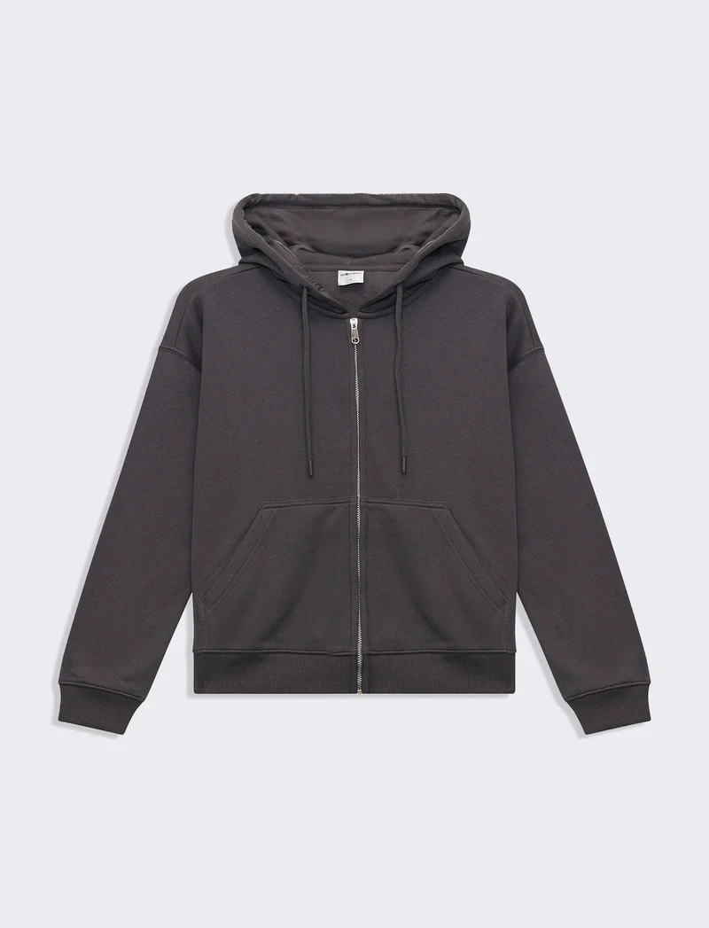 Felpa con cappuccio e zip da donna - Grigio piombo