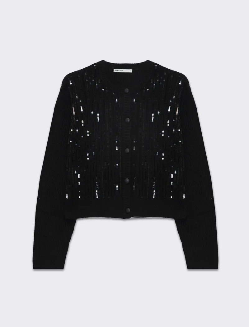 Cardigan con paillettes da donna - Nero